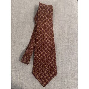 Christian Dior‎ Necktie Burgundy Gold Patterned Silk Tie Business Formal